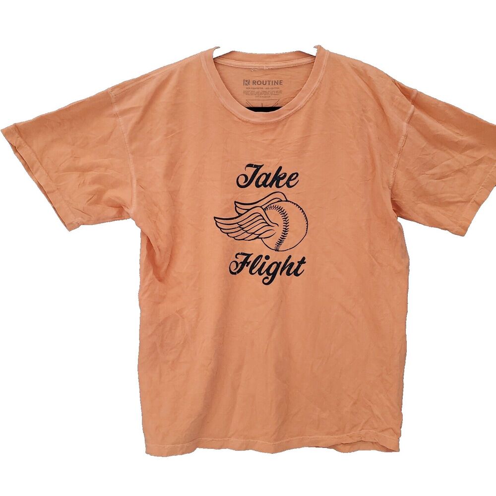 Take Flight Baseball Orange T-Shirt Large Short Sleeve Cotton-Poly Crew Neck